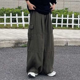 Men's Pants Trendy Cargo Pants Four Seasons Mens Pants Elastic Waist Drawstring Legs Open Pants StreetwearL2404