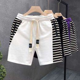 Spliced Striped Personalized Shorts for Summer Casual Sports Pants, New Men's Trendy Fashion Cropped Pants