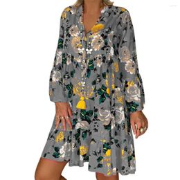 Casual Dresses Elegant Vintage Retro Floral Print Women Dress Spring Summer Long Sleeve Streetwear Beach Loose Vestidos