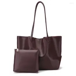 Shoulder Bags Vintage Tote Bag For Women Large Capacity Top-Handle Female Casual Handbag Soft PU Leather 2Pcs Set