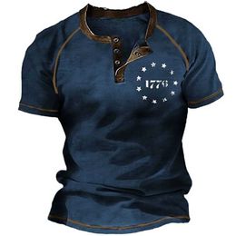 Men's T-Shirts Retro button V-neck navigation T-shirt short sleeved Gothic Henry shirt mens oversized top T-shirt mens punk street clothing J240426