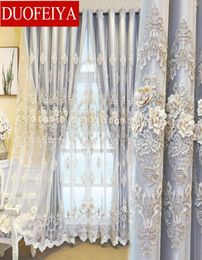 Korean Curtains for Living Room European Style Embroidered Sheer Curtain for Dining Room Bedroom Luxury Tulle Elegant Door 2205176817237