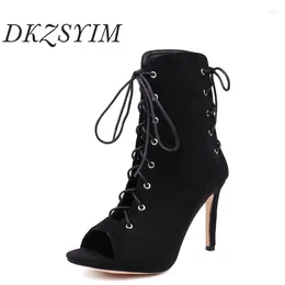 Dance Shoes DKZSYIM Latin For Women Ballroom Jazz Pole Suede Fish Mouth Boots Party Suede/Rubber Sole Heels 7-11CM