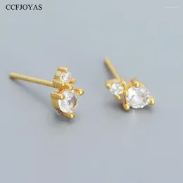 Stud Earrings CCFJOYAS 925 Sterling Silver Clear Zircon For Women Simple INS Mini Cute Piercing Gold Jewelry