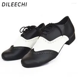 Dance Shoes DILEECHI Men's Black White Leather Modern Adult Indoor Soft Outsole Ballroom Dancing
