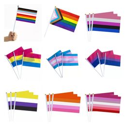 DHL send Mini 5x8 inch Handheld Rainbow Gay Pride Stick Flag LGBT waving handhold Flags Party Decorations P310