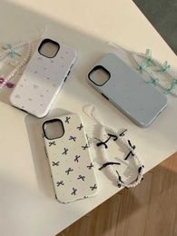 Cell Phone Cases Stylish Wave Point Flower Bowknot Pearl Chain Cover Case For iPhone 15 14 13 12 11 Pro Max Shockproof Protective Phone Case J240426