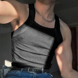 Men's Tank Tops Mens sleeveless vest solid Colour sexy vest shoulder striped nightclub top sexy mens gym topL2404