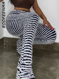 Capris BOOFEENAA Black and White Striped Knitted Stacked Pants Women Bottoms 2023 Streetwear Extra Long High Waist Flare Pants C66EE42