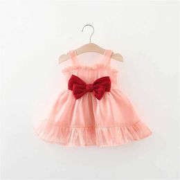 Girl's Dresses Summer girls suspender dress baby girl big bow lace twilight cloud gauze solid color suspender princess dress