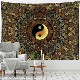 Tapestries Mandala Pattern Tapestry Psychedelic Tai Chi Wall Hanging Dark Hippie Aesthetics Room Dormitory Living Home Decor