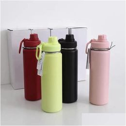 Water Bottle Stainless Steel Yoga Sports Fitness Bottles Simple Pure Color Insated Tumbler Mug Cups With Lid Thermal Insation Gift Cup Dhfq1