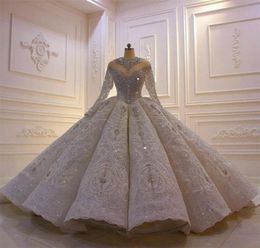 2021 Luxury Crystal Wedding Dresses Customise Vintage Ball Gown Long Sleeve Lace Sequined Sparkle vestido de novia3335491