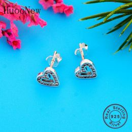 Stud Earrings 925 Silver Korea Handmade Heart Mix Cubic Zirconia Earring For Women Brinco Pendientes Ear Piercing Valentine 2024