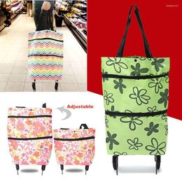 Shopping Bags Casual 2-In-1 Portable Foldable Cart With Wheel Outdoor Multifunction Storage Bag