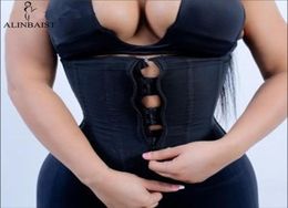 Women Latex Waist Trainer Body Shaper Corsets with Zipper Cincher Corset Top Slimming Belt Black Shapers Shapewear Plus Size 220111000386