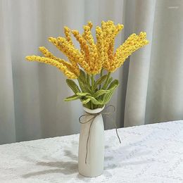 Decorative Flowers Wheat Crochet Lily Handmade Knitted Flower Bouquet Daisy Hand Woven For Room Decoration Weddding Party Decor