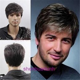 Mens wig white headband black and mixed color real human hair short 30%