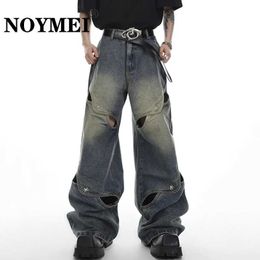 Men's Jeans NOYMEI mens Y2K jeans street decals loose hollow fashionable retro metal buttons straight wide leg WA1321 Q240427