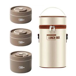 Bento Boxes Food grade 304 stainless steel insulated lunch box set with bag household double lid soup bowl lunchbox Q240427