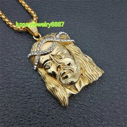 Womens Mens Necklace Jesus Head Piece Pendant With 14k Yellow Gold Chain And Iced Out Rhinestones Necklace Hip Hop Jewelry