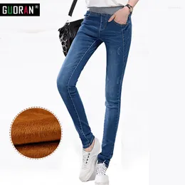 Women's Jeans Winter Warm Velvet High Waist Blue Skinny Stretch Pants For Woman Clothe Demin Trousers Ladies Pant Femme