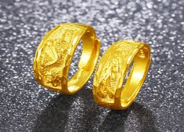 Dragon Phoenix Couple Ring Band 18k Yellow Gold Filled Fashion Wedding Womens Mens Ring Size Adjust5883272