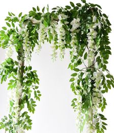 Decorative Flowers Wreaths 2M Wisteria Artificial Vine Garland Wedding Arch Decoration Fake Plants Foliage Rattan Trailing Faux 9609779