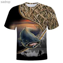 Men's T-Shirts Summer Fashion Fish Pattern Mens Printed T-shirt Outdoor Leisure Fishing Plus Size Short Sleeve Popular Harajuku Round Neck TopXW