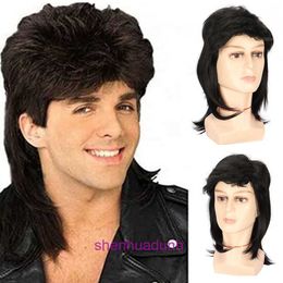 Mens wig mens rock long hair synthetic fiber headband Mullet Wigs straight