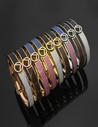 Europe America Fashion Style Lady Women Titanium steel Engraved F Initials Double Color Enamel Bangle Bracelets 3 Color2881397