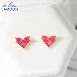 Stud Earrings LAMOON Cute Mini Sweety Heart Earring Synthetic Corundum For Women 925 Silver 14K Gold Plated Fine Jewellery EI147