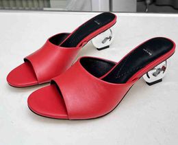 Designer Heels Women cow leather High Heel sandals,Office Lady summer mules Cool Fashion Dress Wedding shoe Gladiator Slippers,35-43