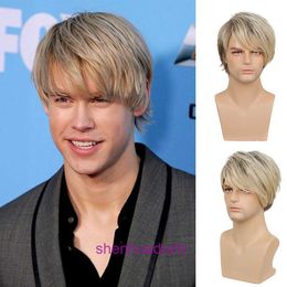 Mens wig handsome fluffy short hair mixed with Colour deviation bangs synthetic Fibre headband wigs