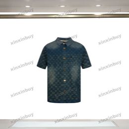 xinxinbuy Men designer Tee t shirt 2024 Rainbow wash jacquard letter denim sets short sleeve cotton women blue black green gray red XS-XL