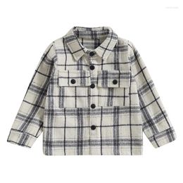 Jackets Kid Boy Autumn Plaid Print Coat Long Sleeve Lapel Button Closure Jacket Outwear With Flap Pockets