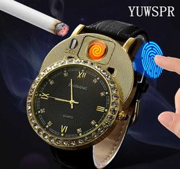 Cigarette Lighter Watches Men quartz Watch USB rechargeable Luxury diamond dial Casual Wristwatches male clock JH3911 1pcs3909560