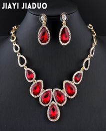 whole jiayijiaduo african Jewellery set Goldcolor cystal necklace set and earrings for women Red crystal wedding jewelry1910484