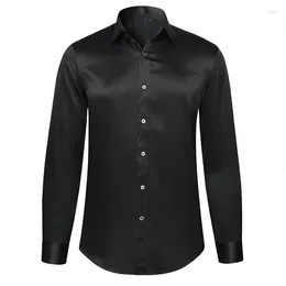 Men's Casual Shirts Custom Tailor Made Bespoke Business Formal Wedding Ware Blouse Balck Silk Dress Designer Elegant Gentleman