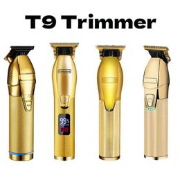 Hair Trimmer Golden professional hair clipper suitable for mens rechargeable hairdressers cordless T9 hairstyles beard trimmers S9 machinery Q240427