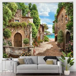 Tapestries Outdoor Garden Landscape Tapestry Street Architecture Plants Floral Living Room Bedroom Backdrop Home Patio Art Decor