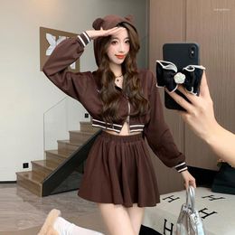 Casual Dresses Q-W Adies Japanese Streetwearrsvppap Officials Store Autumn Hong Kong Sweet Cool Age-Reducing Sports Style Cropped Hoodie