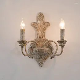 Wall Lamp French Antique Iron Double Head American Retro B & Bedroom Bedside Corridor Decorative Living Room