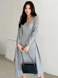 Work Dresses Fashion Knitted Sweater 2 Piece Outfit Women Mujer Cardigan Long Coat Tops And Tank Skinny Dress Ladies Set Stretchy Clothes