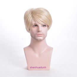 Wig Mens Fashion Light Gold Short Straight Hair Chemical Fiber Head Cover