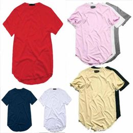 Curved Hem T-shirt Men Extended T shirt Plain Longline Mens Tee Shirts Male Clothes282e