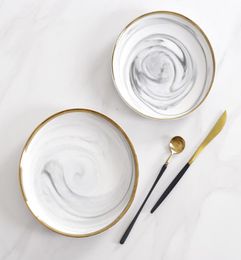 High Quality 75 or 8 inch Gold Gilded stripe Marble pattern porcelain plate ceramic Dinner Dish tableware dinner set dinnerware D8368448