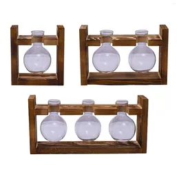 Vases Terrarium Glass Planter With Wood Stand Flower Vase For Shelf Bedside