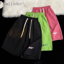 Men's Shorts American Straight Elastic Drawstring Quick-drying Beach Summer Thin Five-point Basketball Sports Loose Pants Preppy