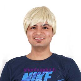 New Wig Mens short hair set light gold diagonal bangs middle aged mens wig